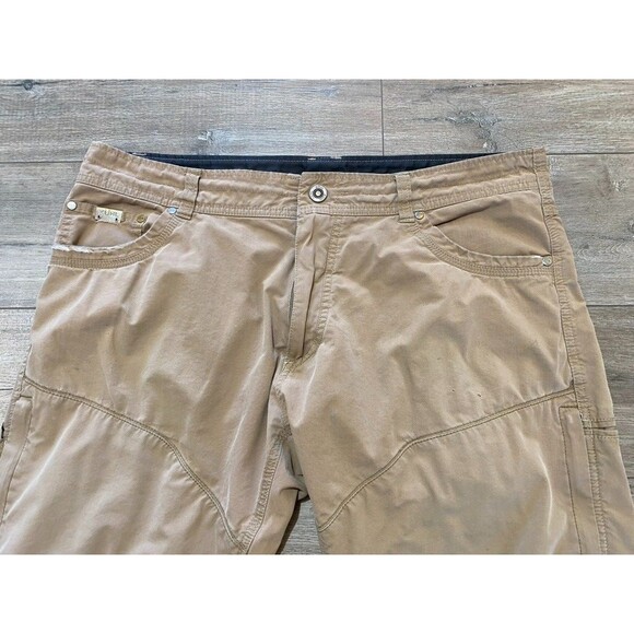 Kuhl Renegade Klassik Mens 36X32 Chino Khaki Beige Hiking Cargo Pant DISTRESSED - Picture 2 of 12